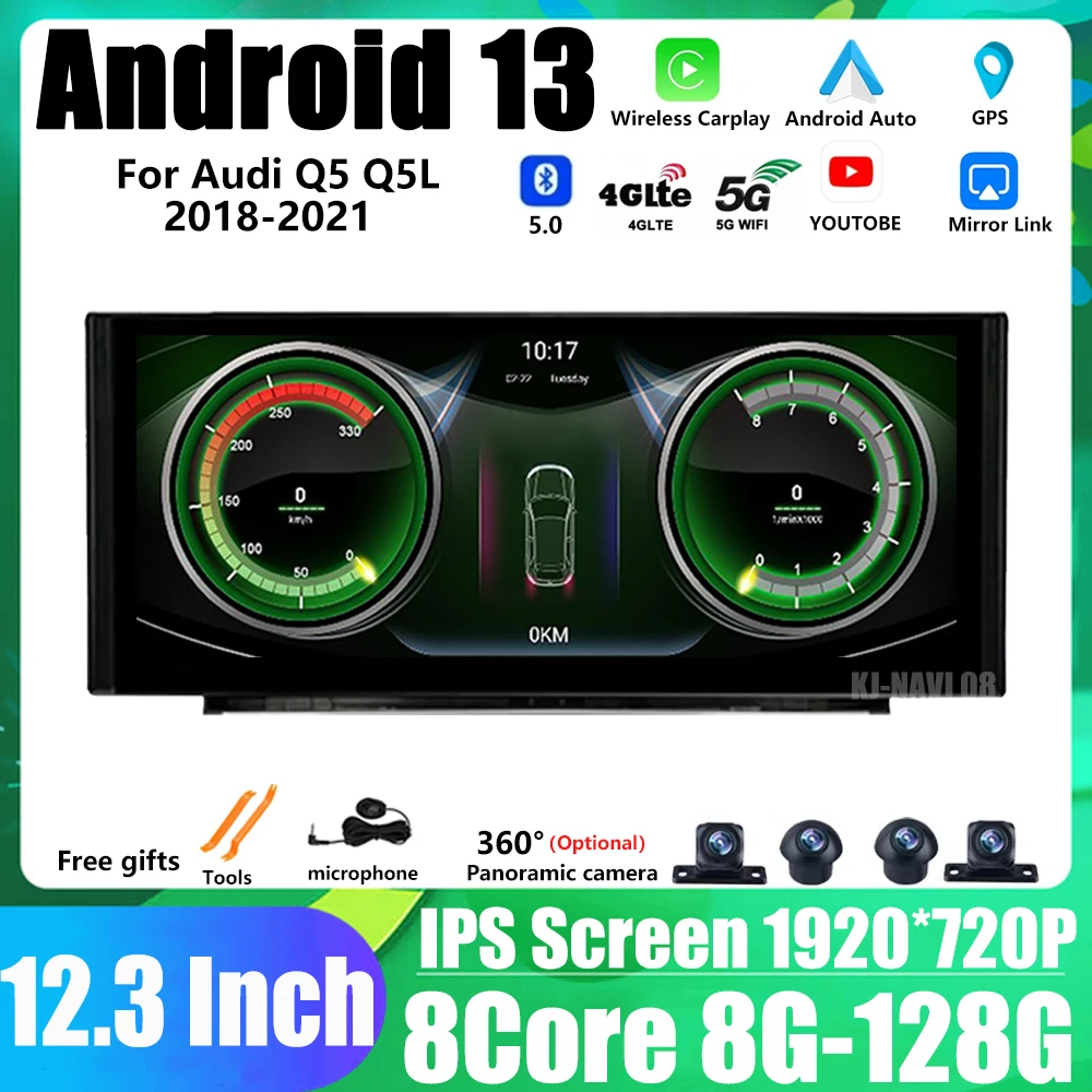 

For Audi Q5 Q5L 2018-2021 Car Multimedia Player 12.3'' Android 13 GPS Navigation Radio CarPlay Video Stereo Carplay Auto 4G LTE