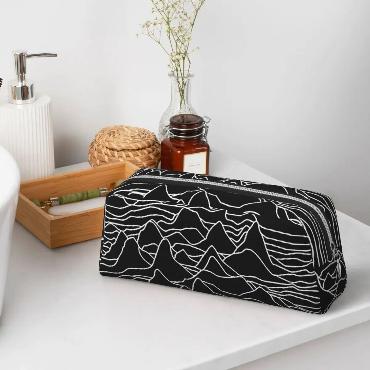 Black And White - Sound Wave Graphic Pencil Cases for Student Gifts Pen Box Pencil Bag Pencil Pouch Storage Stationery Supplies