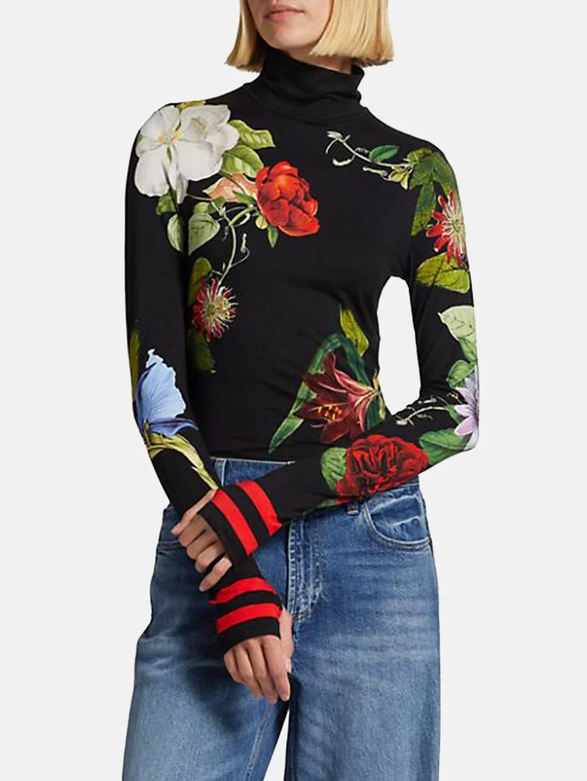 Women's Fashion Printed Pullovers Tops 2025 New Spring Autumn High Neck Long Sleeves Loose Fit Casual Trendy T-Shirts