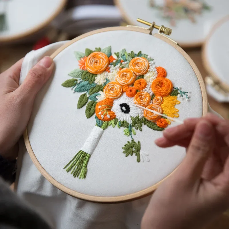Beginners Embroidery Kits,Cross Stitch Kit for Adults,DIY Needlepoint with Floral Pattern,Including Threads and Instruction