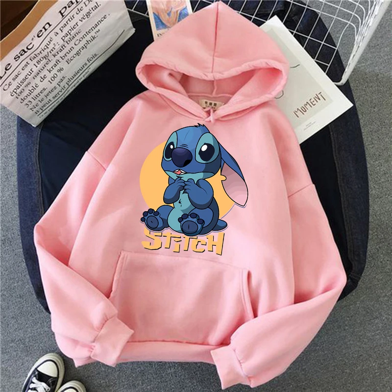 Y2k Gothic Winter Disney Stitch Hoodies Women Harajuku Cute Anime Sweatshirt Manga Streetwear Hoody Female Unisex