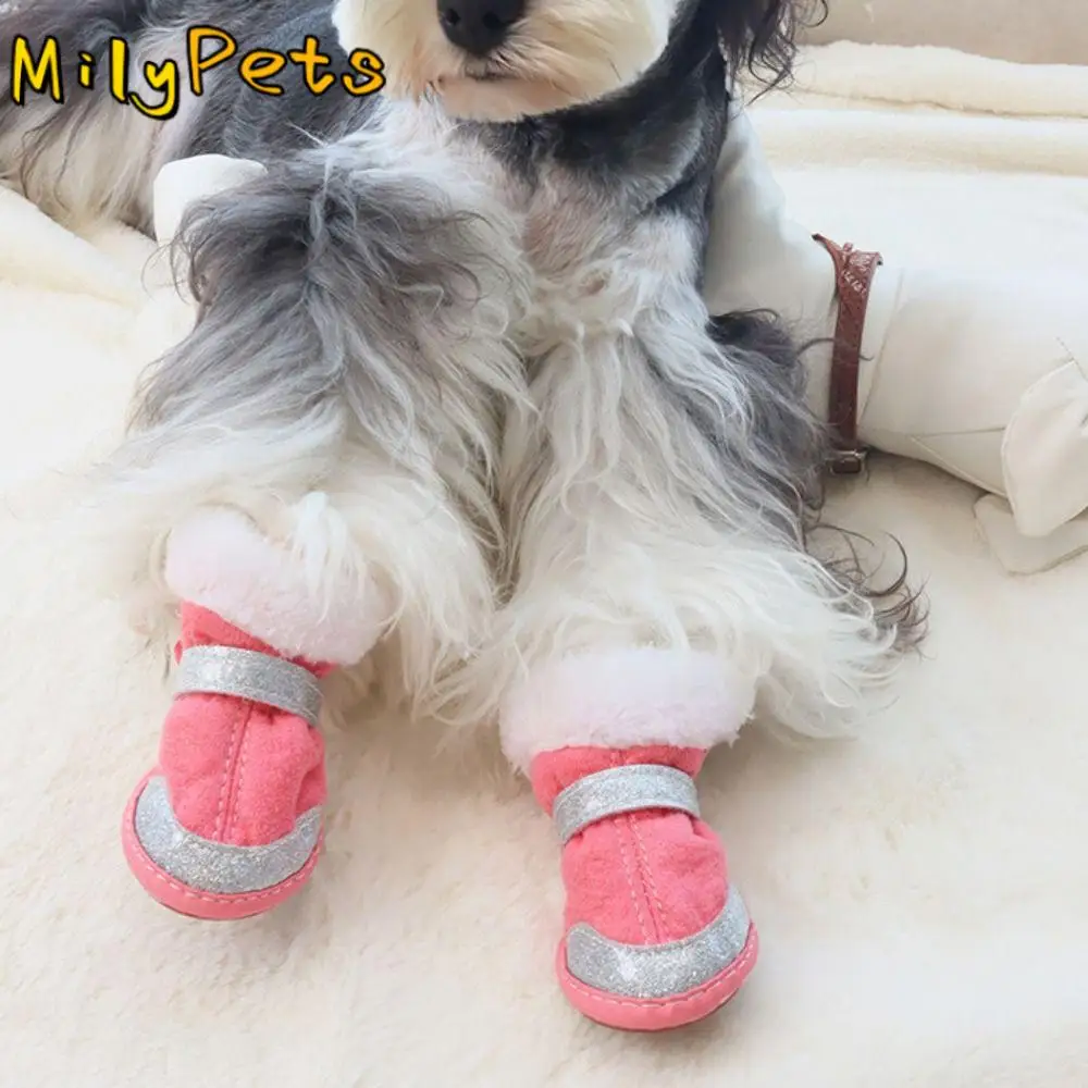 

4pcs/set Thickened Dog Snow Boots Windproof Adjustable Non-slip Pet Boots Reflective Soft Winter Puppy Shoes for Dogs Puppy