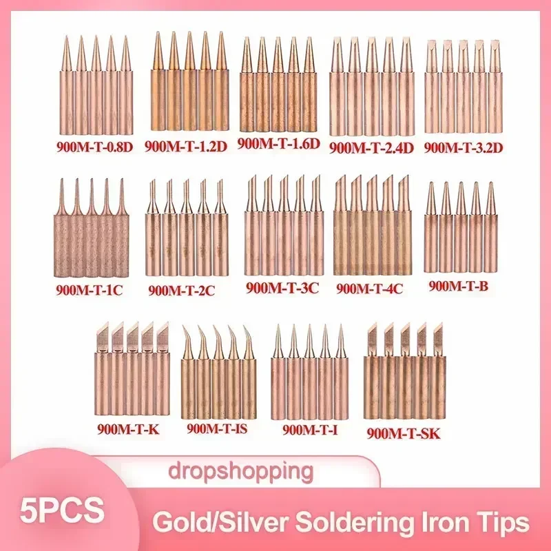 5Pcs 900M-T Copper Soldering Iron Tips set Lead-free Welding Solder Tip 933.907.951 For Welding Equipment Soldering Supplies