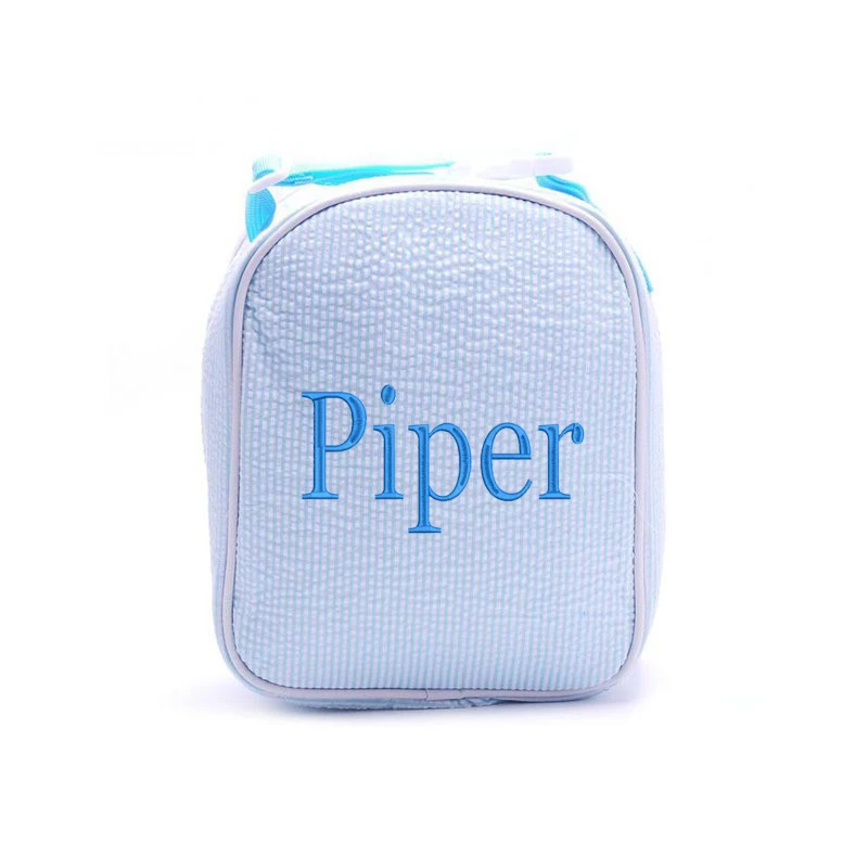 Embroidered Custom Name Monogrammed Seersucker Lunchbox New Personalized Kids Insulated Lunchbox Bag Back to School