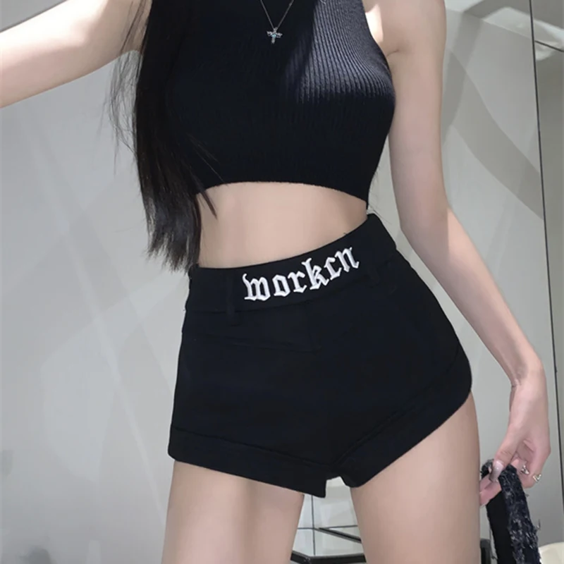 

Y2K Korean Women Boxer Shorts Fashion High Waist Embroidery Letters Summer Vintage E-Girl Shorts Going Out Streetwear