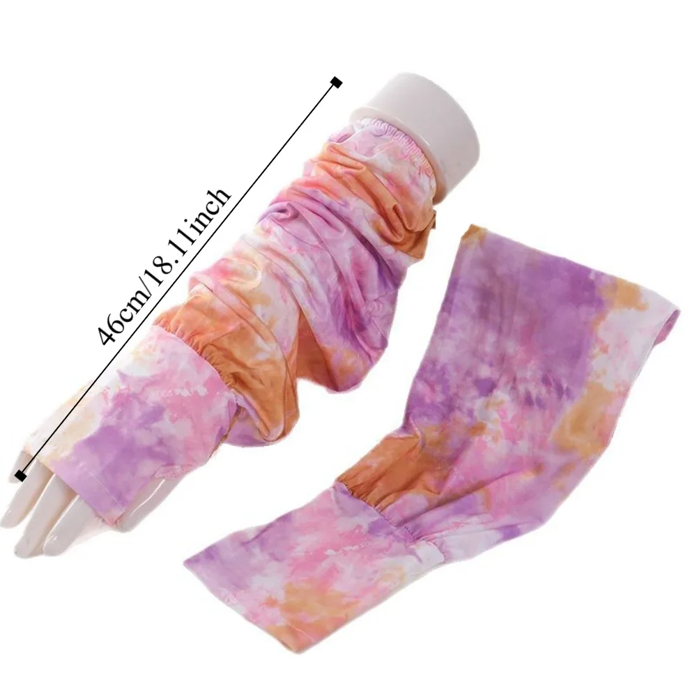 Cravate teinture manches longues en soie glacée Style ethnique Protection solaire bras couvre isolation UV manches de glace gants de cyclisme