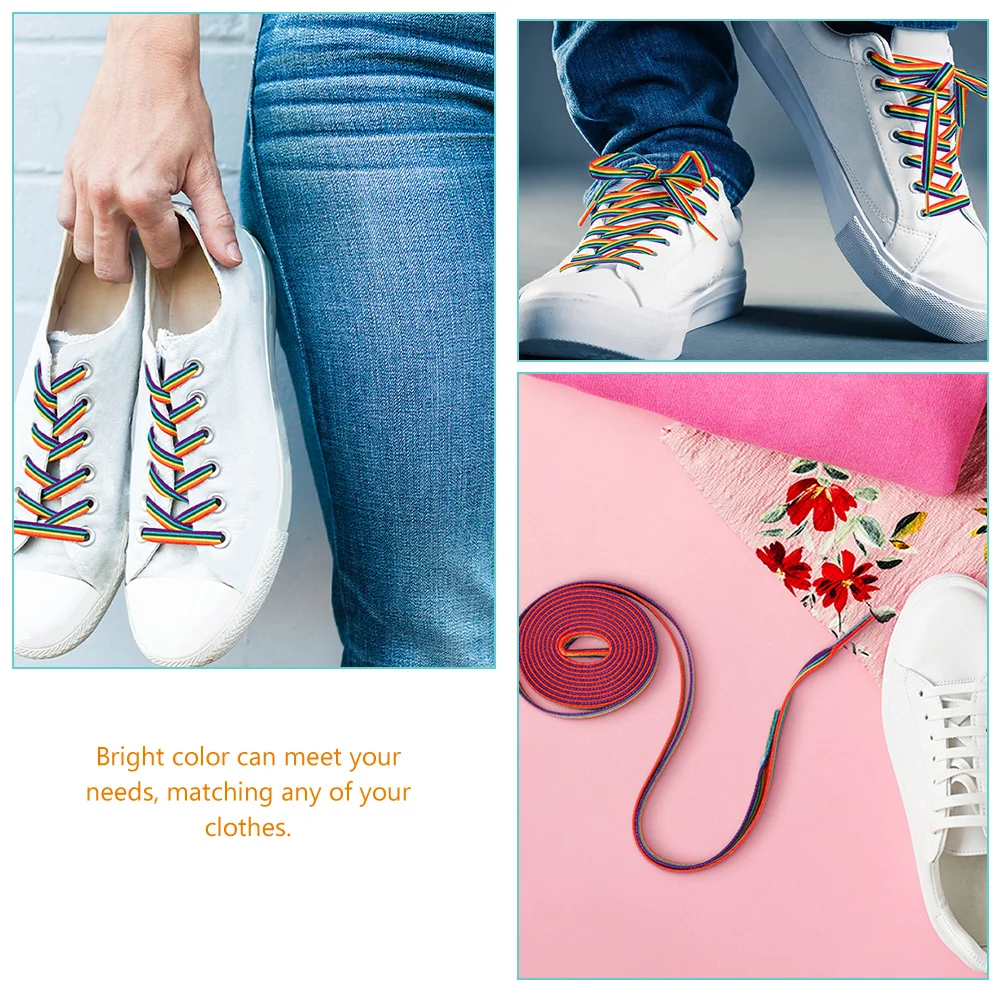 Rainbow Gradient Laces Versatile Shoes Tie Fashionable Vertical Stripes Shoestring Accessories Canvas Ties Boot