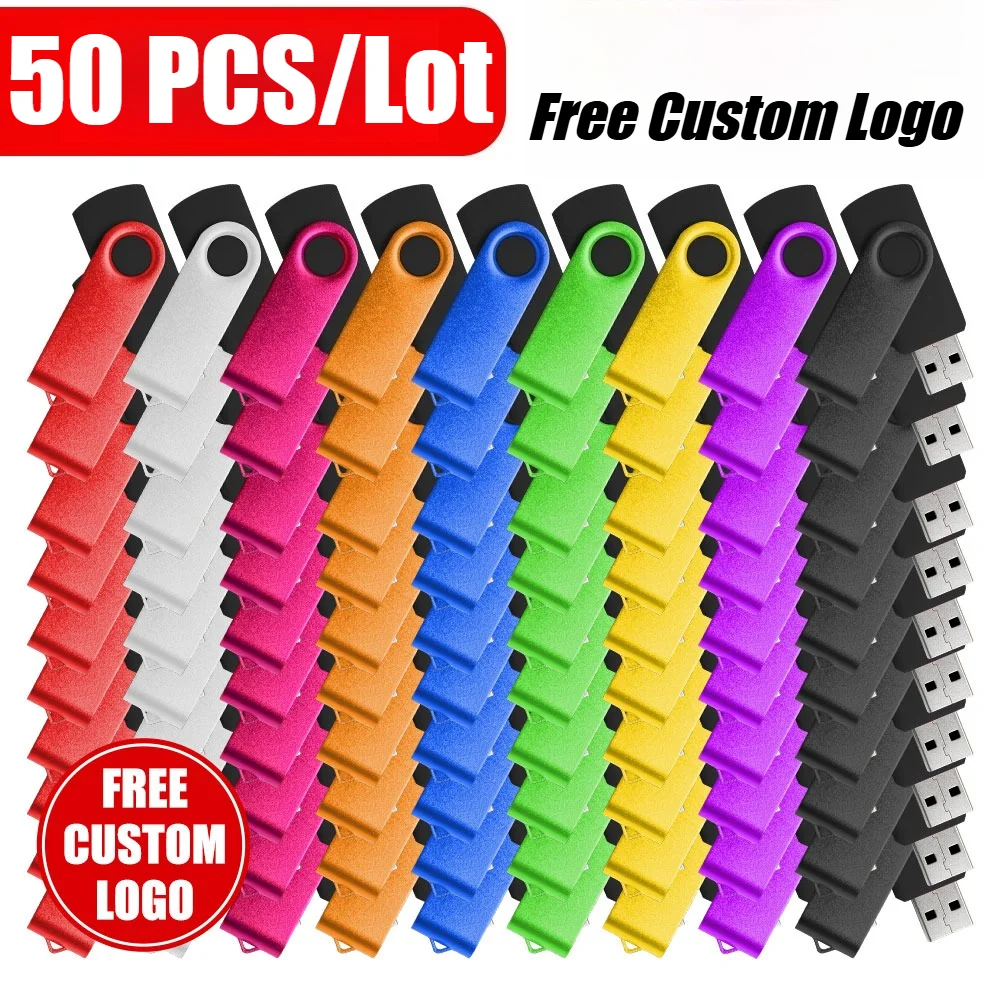 

50pcs/lot Wholesale USB 2.0 Flash Drive 128GB 64GB Rotatable Pen Drive Pendrive 32GB 16GB 8GB 4GB Free Custom Logo Business Gift