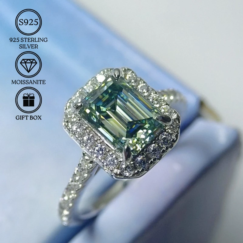1pc 2 Ct Moissanite Green Edged Ring, Retro Palace Style Ring, Ideal for Wedding Engagement Promise, Personalized Jewelry Gift.