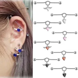 1PC Surgical Steel Heart Zircon Devil Industrial Barbell Ring Earrings Straight Barbell Ear Cartilage Helix Piercing Jewelry
