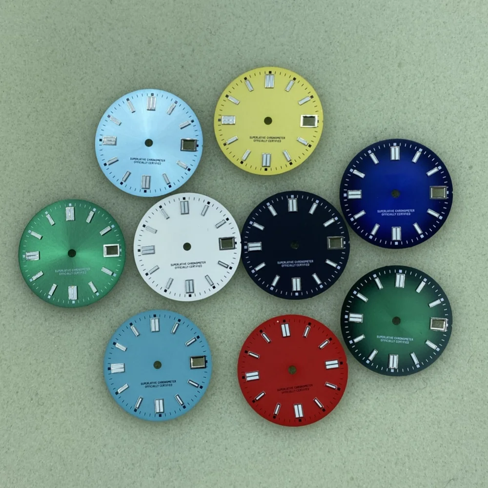 

28.5mm Slogo dial Sun Stripe Nail literally Green glow-in-the-dark watch retrofit fitting for NH35/NH36/4R movements