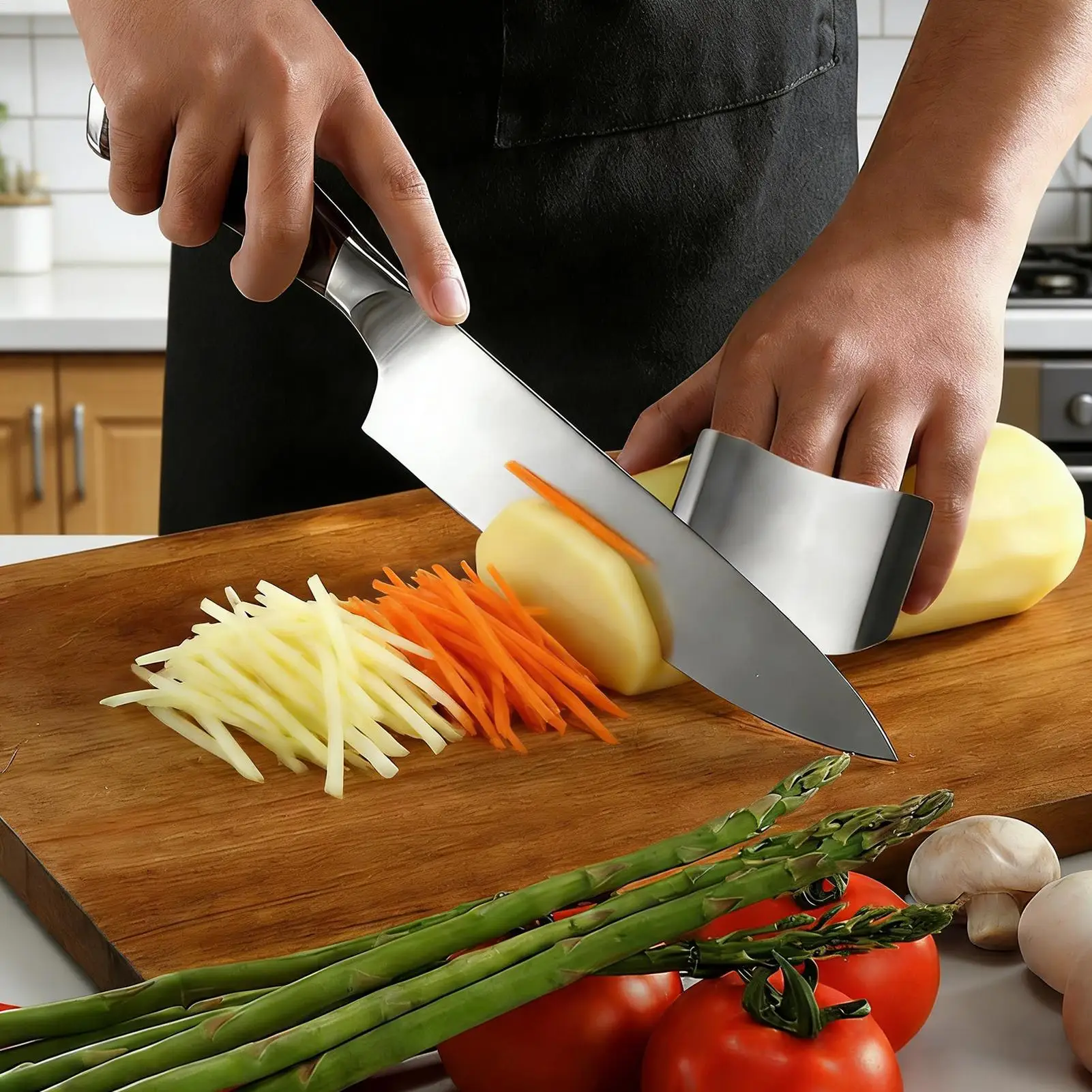 Stainless Steel Finger Guard for Cutting, Hand Protection Mandoline Slicer Safety Tool, Adjustable Fit for Kitchen Knife Skills
