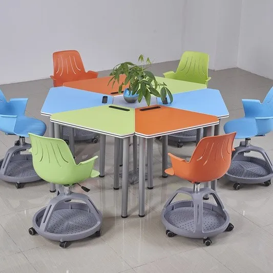 Tong Age School Smart Maker Classroom Counseling Class Trapezoidal Hexagonal Art Training Table Splicing Fan Table And Chair