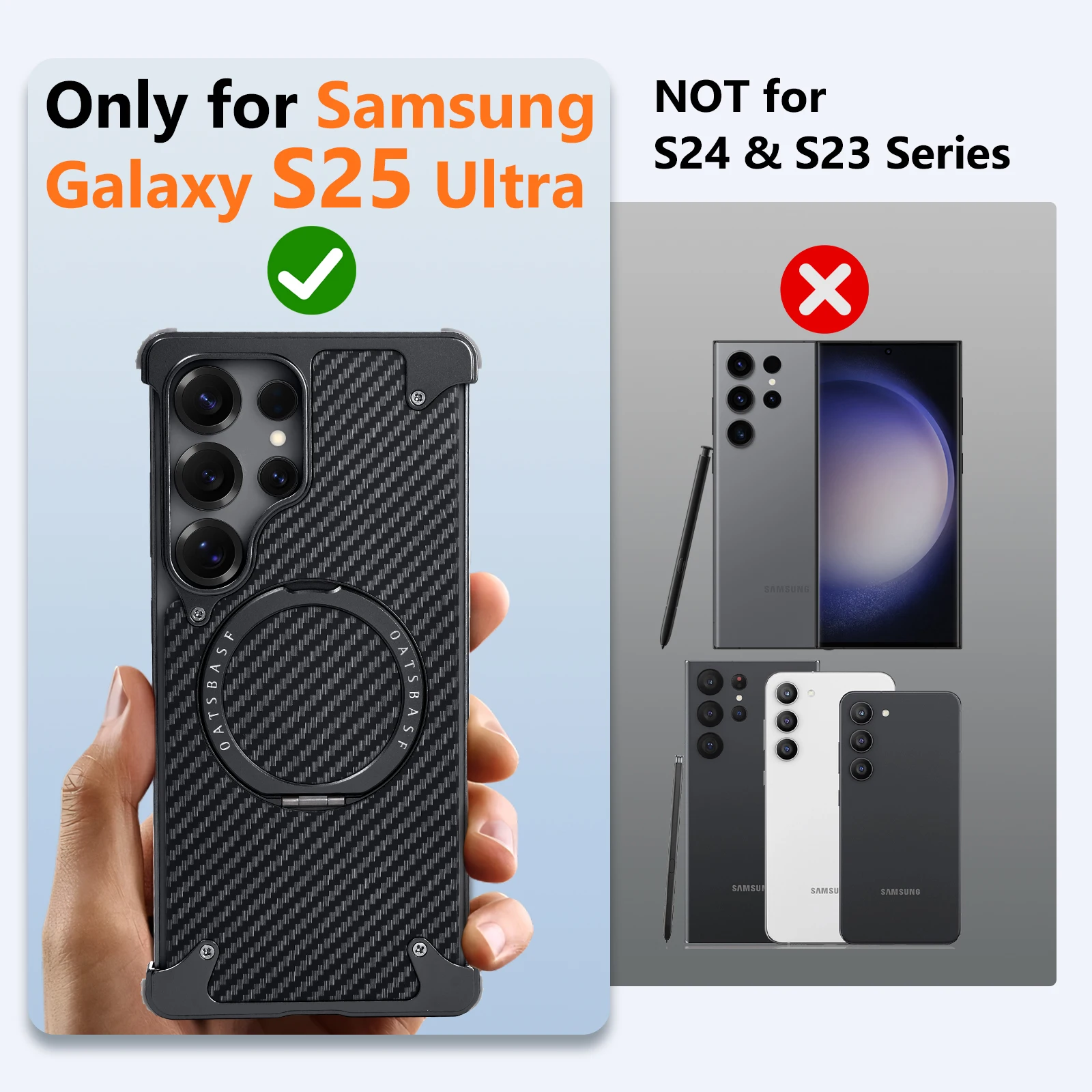 Eary capa de telefone de fibra de carbono para samsung galaxy s25 ultra com suporte magnético giratório 360 moldura magsafe capa protetora à prova de choque