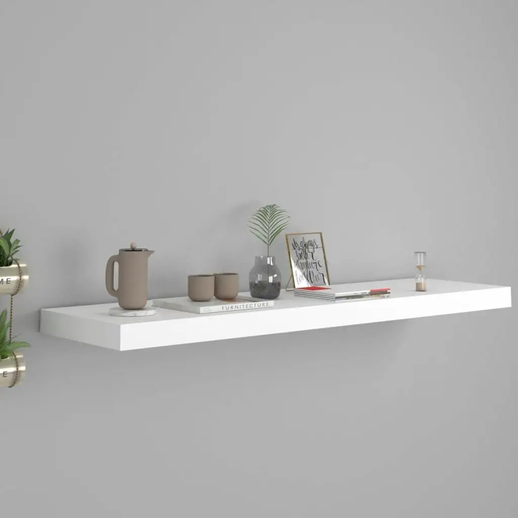 90x23.5x3.8 cm White Floating Wall Shelf - Stylish MDF Storage Solution