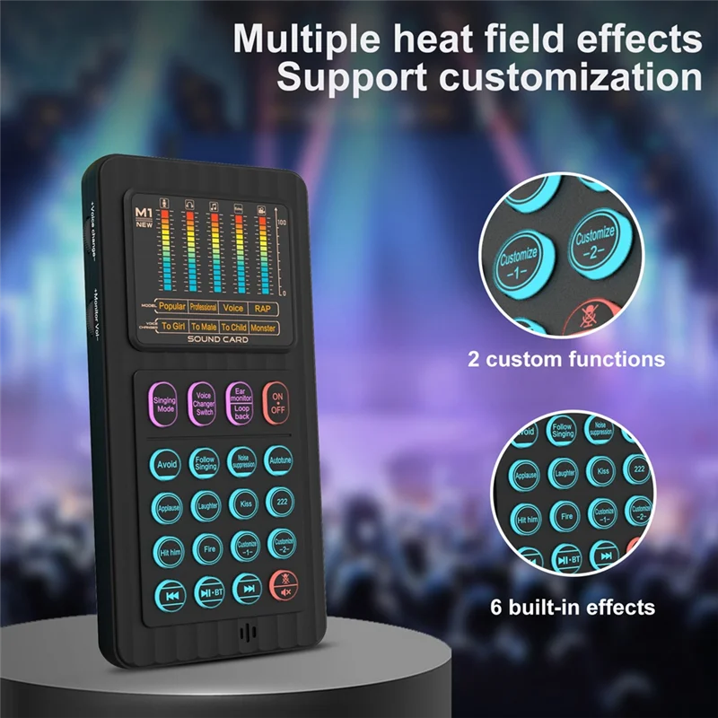 New Voice Changer Device With 8 Sound Effects Lighting Mini Live Broadcast Handheld Mic Machine Karaoke A