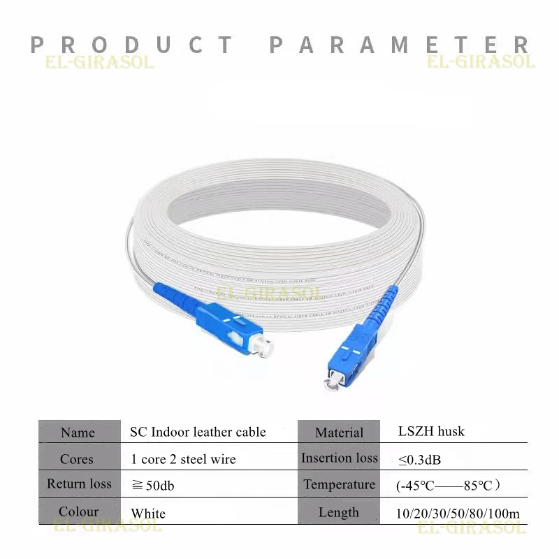 Câble de raccordement à fibre optique SC/UPC, intérieur en cuir, monomode, chute interne, blanc