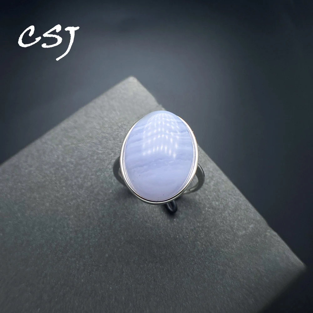 

100% Natural Blue Agate 925 Silver Ring Gemstone 13*18mm for Women Jewelry Gift,Elegant Gemstone Engagement Party Band