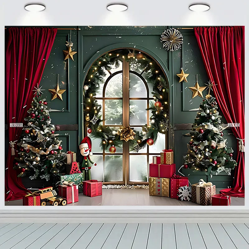 

SHUOZHIKE Christmas Wreath Window Photography Backdrops Prop Happy New Year Decoration Family Holiday Party Background RR-63