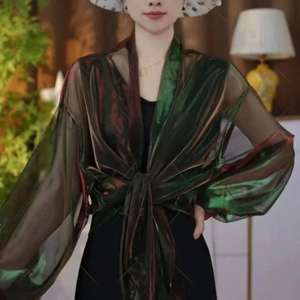 Fashion Thin Tulle Shawl Sunshade Sunscreen Temperament Cardigan Long Sleeve Raglan Sleeve Sling For Spring Summer view 3