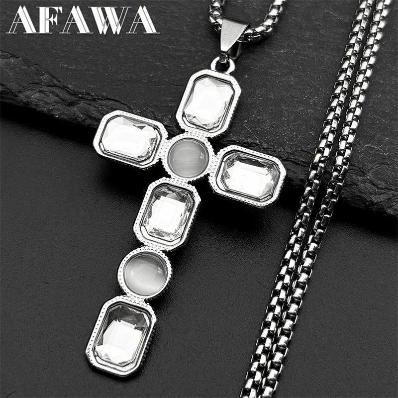 

Luxury Glass Rhinestones Simple Cross Pendant Necklace For Women Men Gold Color Stainless Steel Chain Necklaces Jewelry Gifts