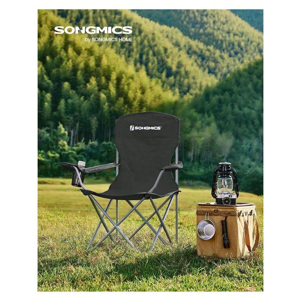 

Set Of 2 Folding Camping Chairs, Comfortable, Heavy Duty Structure, Max. Load Capacity 330 Lb, Outdoor Chair With Cup Holder, F