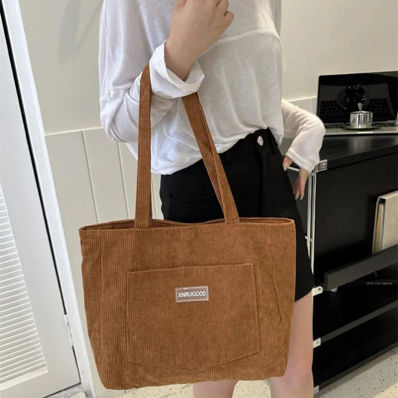 Damen-Cord-Tragetasche, Lässige Große Mode-Unterarmtasche für Ausgehzwecke, Minimalistische Handtaschen Schultertasche – Detail 14