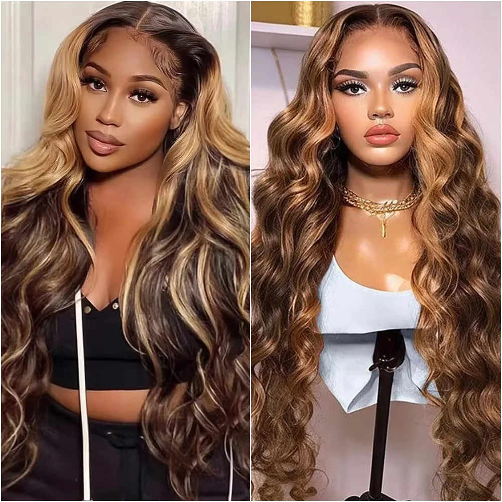 

Выделите 13x6 HD Кружевной фронтальный парик с объемной волной Человеческие волосы 13x4 4/27 Медовый блондин Прозрачные парики фронта шнурка для женщин Предварительно выщипанные