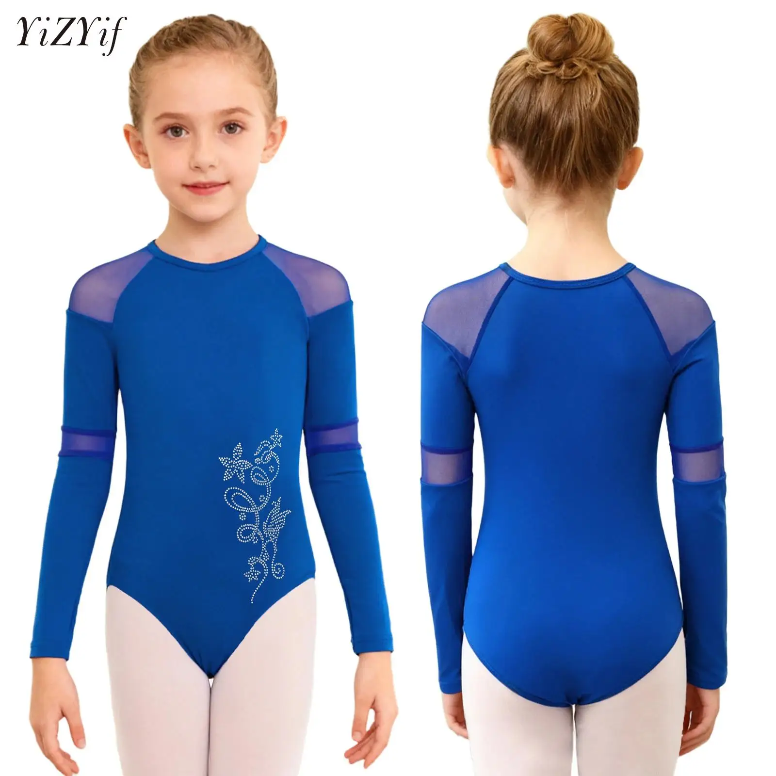 

Girls Kid Dance Ballet Underwear Thin Fleece Lined Rhinestone Flower Leotard Gymnastics Figure Skating Performance Dancewear