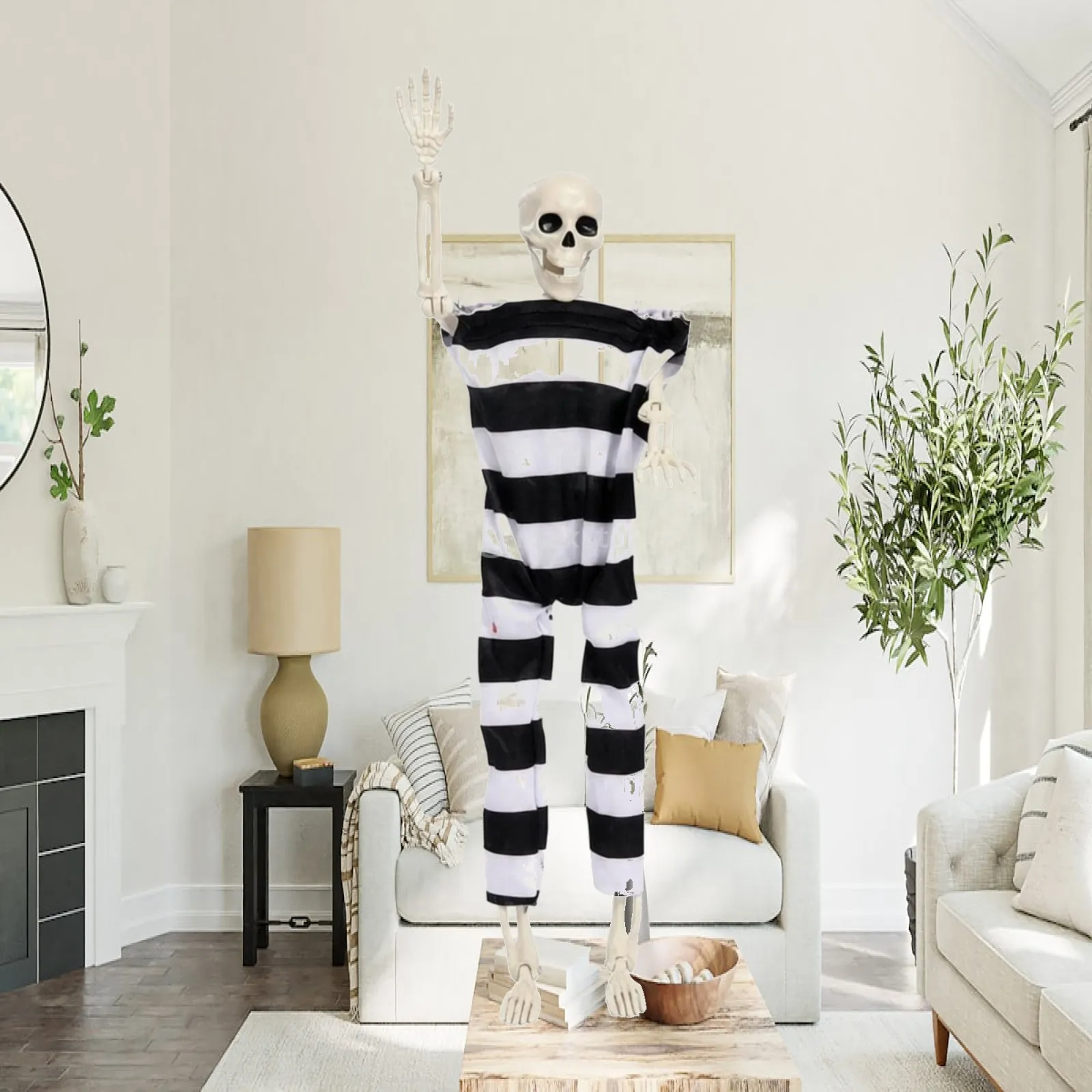 Plastic Human Skeleton Decoration Realistic Skeleton Prop with Detachable Head Sturdy Scary for Halloween Parties
