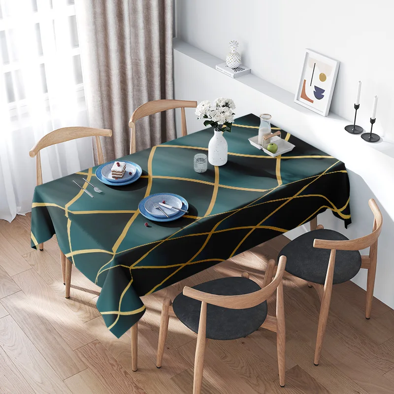 Modern Plaid Print Tablecloth Decorative Dining Set for Home Decoration Green with Gold Lines (150x240cm) on AliExpress.com