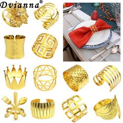 6Pcs Gold Napkin Rings Metal Napkin Holder Wedding Dining Table Setting Round Table Napkin Holder for Home Christmas Decoration