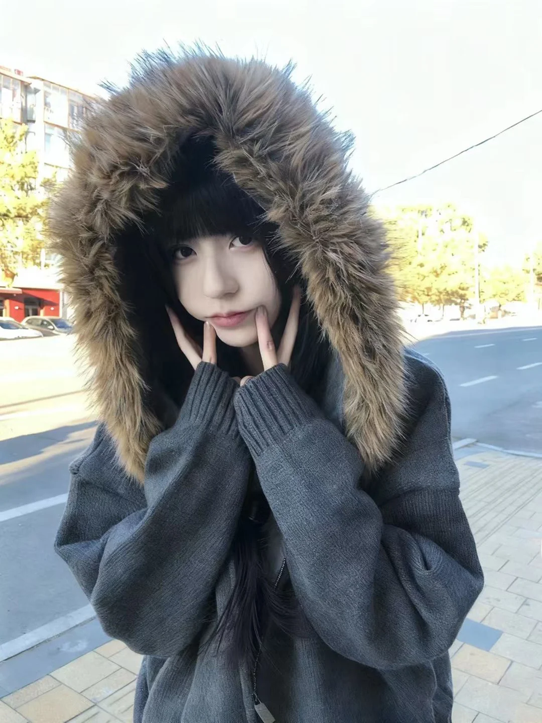 

Мужской вязаный кардиган Deep ey Thiened на осень-зиму, теплый, с флисовой подкладкой, съемным меховым воротником и застежкой-молнией