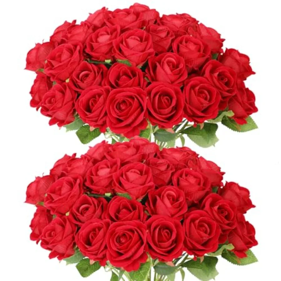 

Roses Artificial Flowers, Fake Rose Bouquet, Artificial Silk Roses with Stems for DIY Wedding Flowers Decoration, Valentines Da