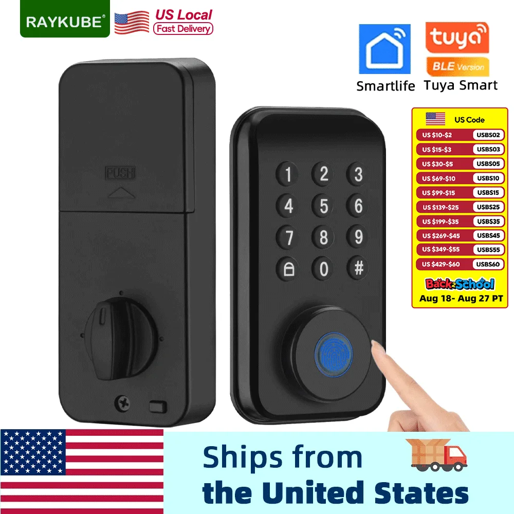 

Смарт-замок RAYKUBE DS02 Tuya со считывателем отпечатков пальцев, электрический замок с защелкой, автоматический замок, ключ/Пароль/приложение Tuya для разблокировки, доставка из США.