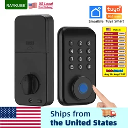 RAYKUBE DS02 Tuya Smart Fingerprint Deadbolt Electric Lock with Latch Auto Lock Key/Password/ Tuya APP Unlock Delivery From USA.