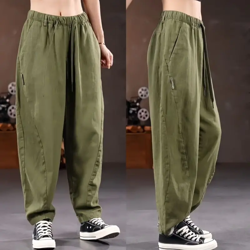 

Spring Summer New Fashion High Waist Men's Clothing Casual Rope Hombre Solid Color Loose Breathable Handsome Y2K All Match Pants