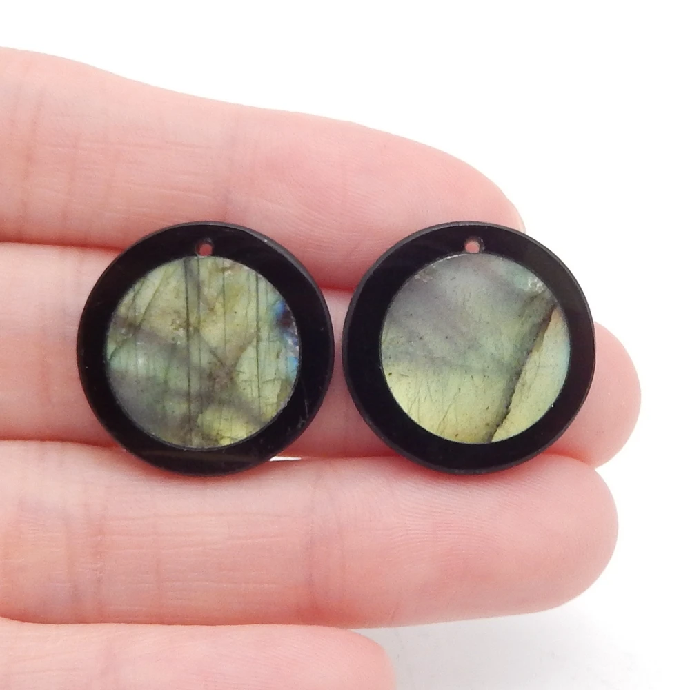 Wholesale, Natural Labradorite and Obsidian Intarsia Earring Bead,Fashion Earring Jewelry,20x20x3mm,4.9g