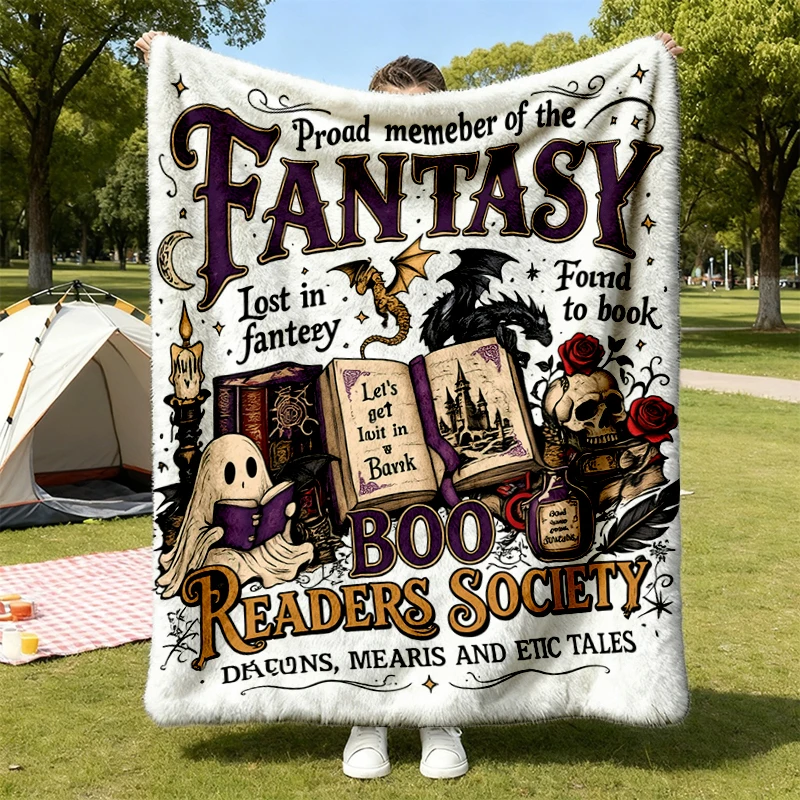 Fantasy Boo Reader Society Warm Blanket, Spooky Book Club Soft Blanket, Romantasy Reader Gift, Fantasy Romance, Witches
