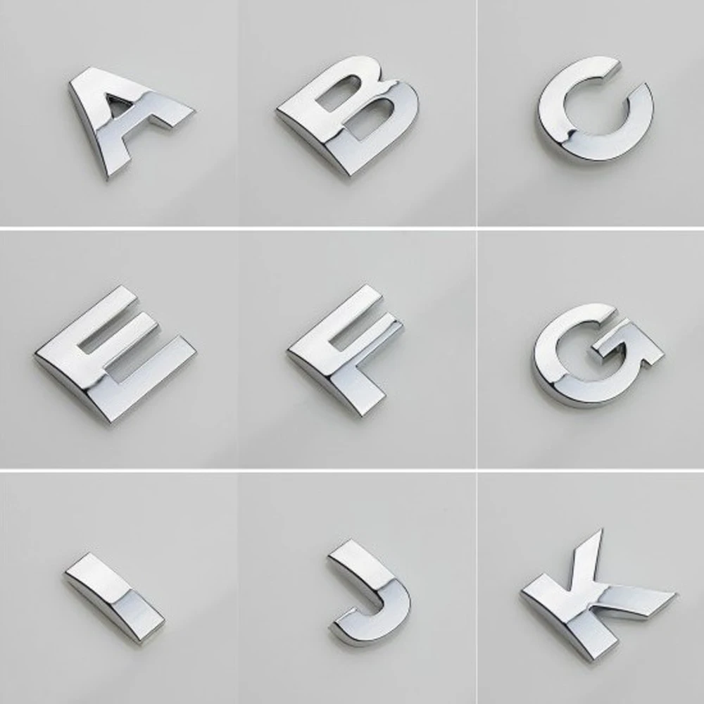 3D Metal Alphabet Silver Badge Chrome Silver Letters Numbers Logo Car Stickers Automobiles Car Stickers Decoration Accessories