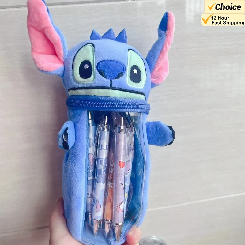 

Disney Stitch Anime Plush Pen Pencil Bag Case Stitch Kawaii Girls Large Capacity Pen Bag Makeup Pouch Children Toys Gifts