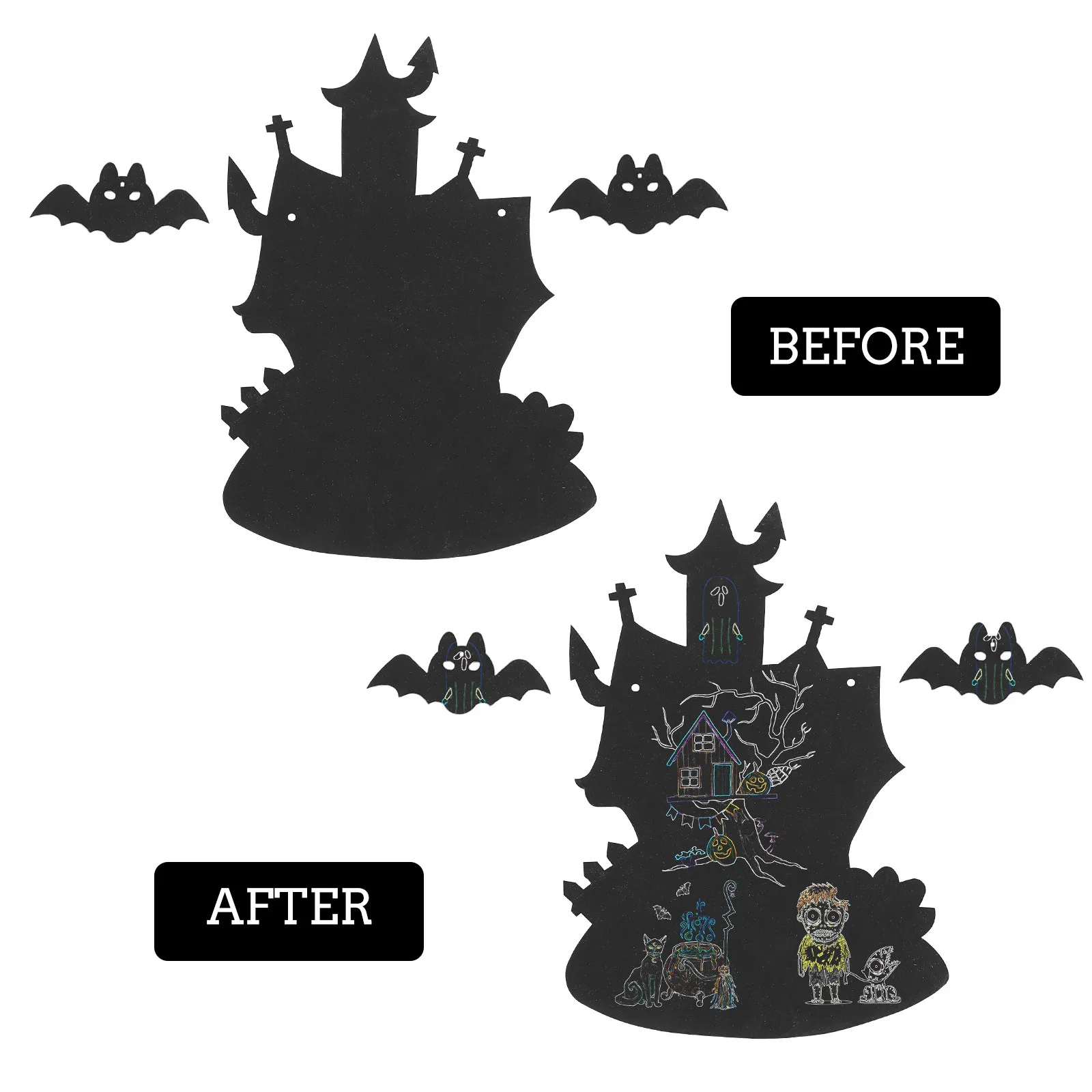 4Sets Kids Scratch Paper Halloween Rainbow Graffiti Castle Scratch DIY Party Supply Children Crafts Sheets