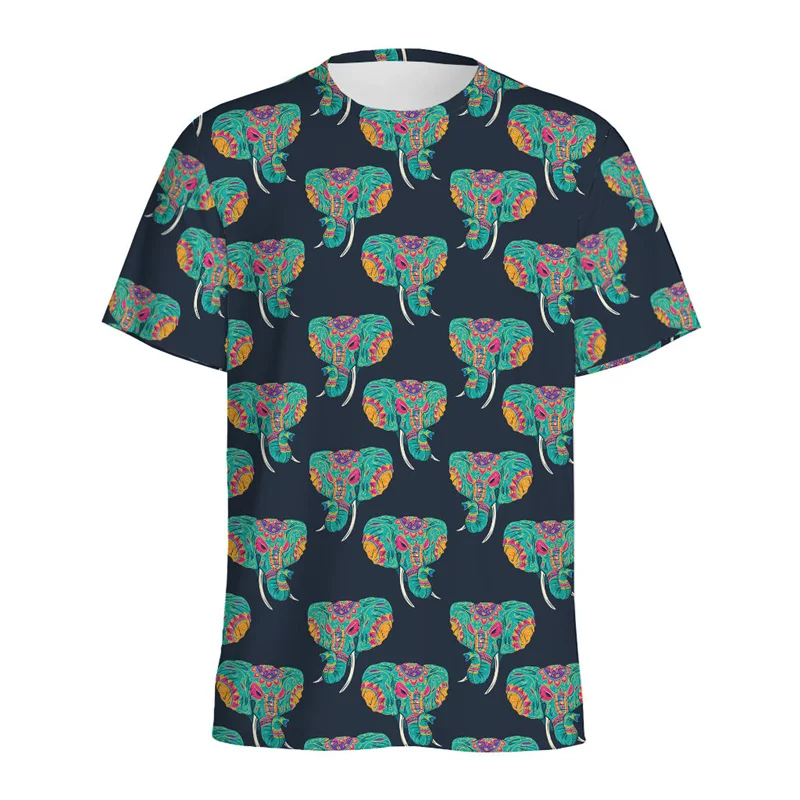 Retro Ethnic Elephant Pattern T Shirt For Men 3D Printed Animal Elephants Graphic T-shirt Women Summer Tops Short Sleeve Tees