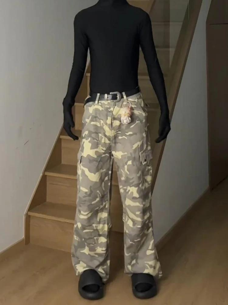 

American High Street Desert Camouflage Work Pants Men's Straight Loose Wide Leg Jeans Logging Hiphop Denim Jeans