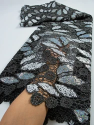 Black African Lace Fabric With Sequins 2023 High Quality Guipure Cord Lace Fabric NIgerian Lace Fabric For Wedding Party TY3319