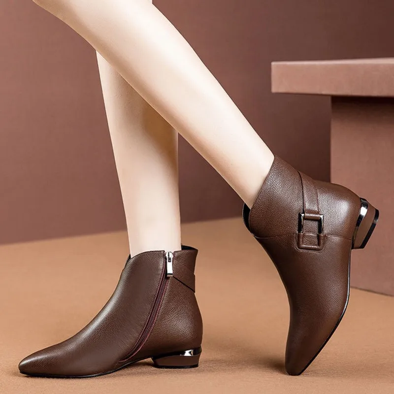 High Quality Women\'s Boots 2026 Winter Plush Platform Boots Fashion Pointed Toe Zipper Ankle Boots Simple Office Female Shoes