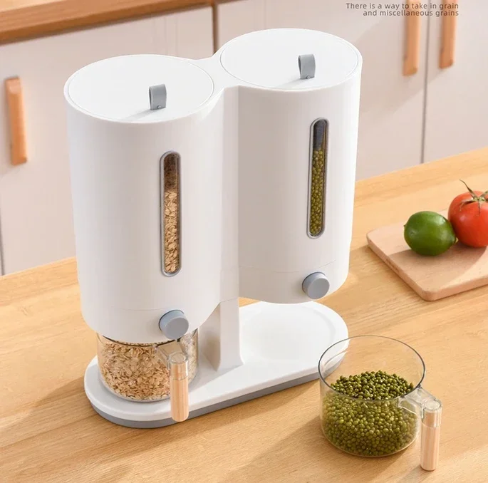 

Ведро для риса 5 кг с двойными отделениями — измерное хранилище для риса, смешанного питания и корма для домашних животных