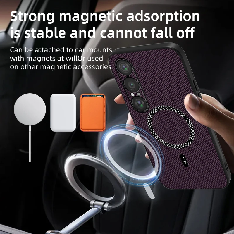 For Sony Xperia 1 VII 5 III Case for Magsafe Magnetic Pu Leather Texture Anti-Slip Shockproof Hard Phone Cover for Xperia 1 VI view 2