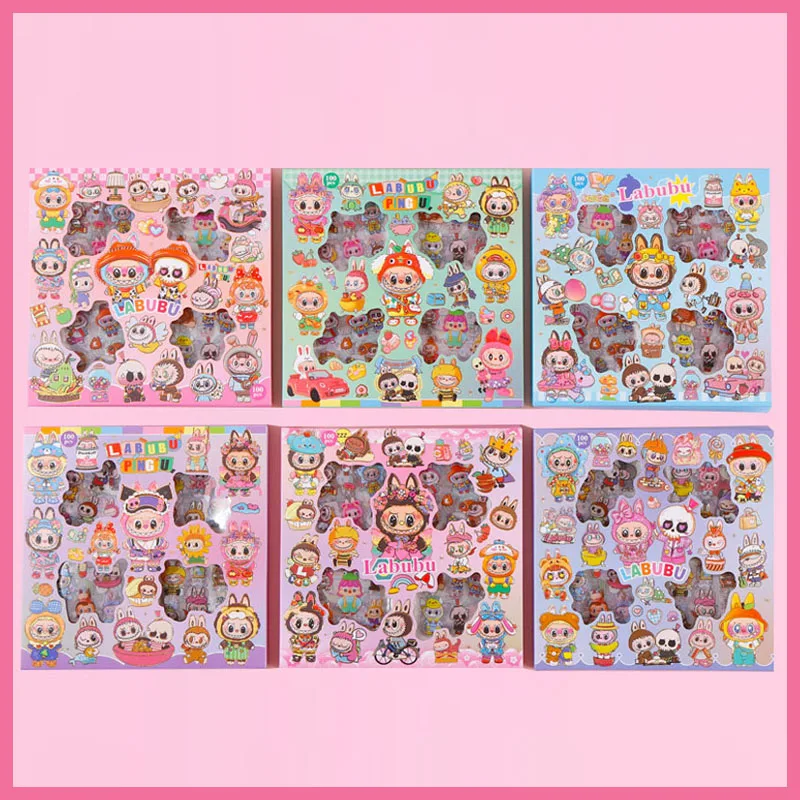 Cute Labubu Creative Cartoon Multi-Style 100 Pieces A Box Do Not Repeat Hand Ledger Paste Decorative Painting Handmade Toys Gift