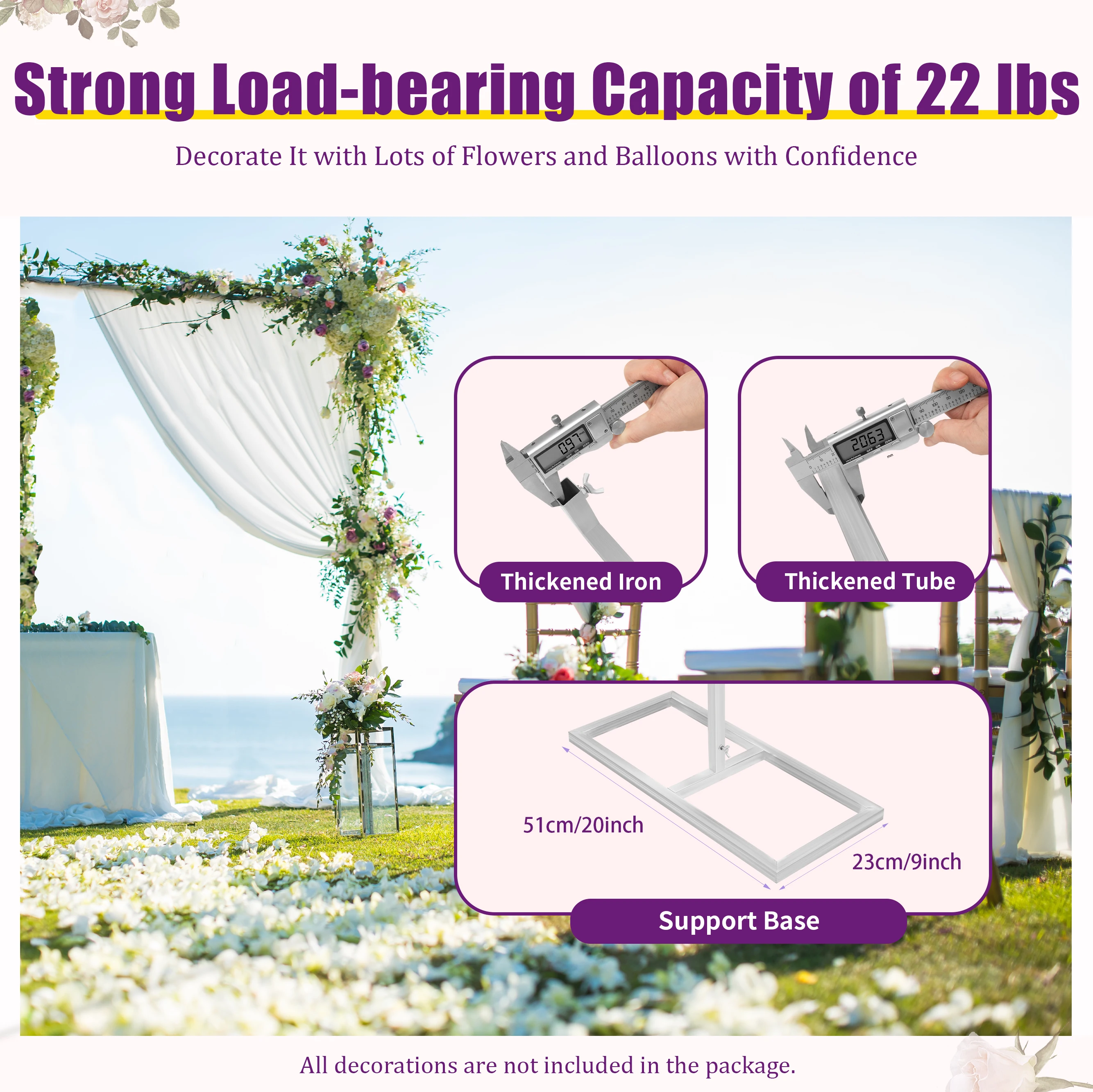 

Backdrop Stand, Wedding Arch Party Backdrop Stand w/ Pipe Curtain Frame, Square Metal Arch Frame for Wedding Parties, Silver